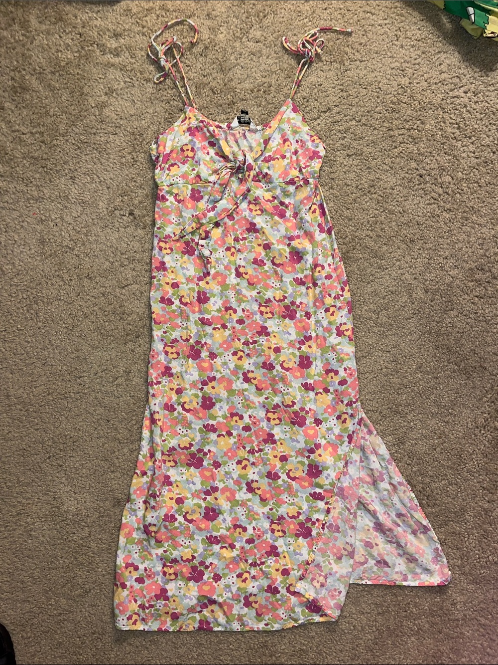 ASOS Floral Midi Dress in Pink, Yellow & Green
